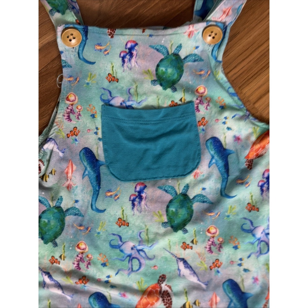 Mama Lulu Toddler Boys 2T/3T Ocean Friends Overalls Romper Outfit Bamboo - Picture 2 of 4